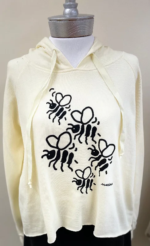 men's fleece sweatshirts-Bees on Crop Hoodie Sweatshirt