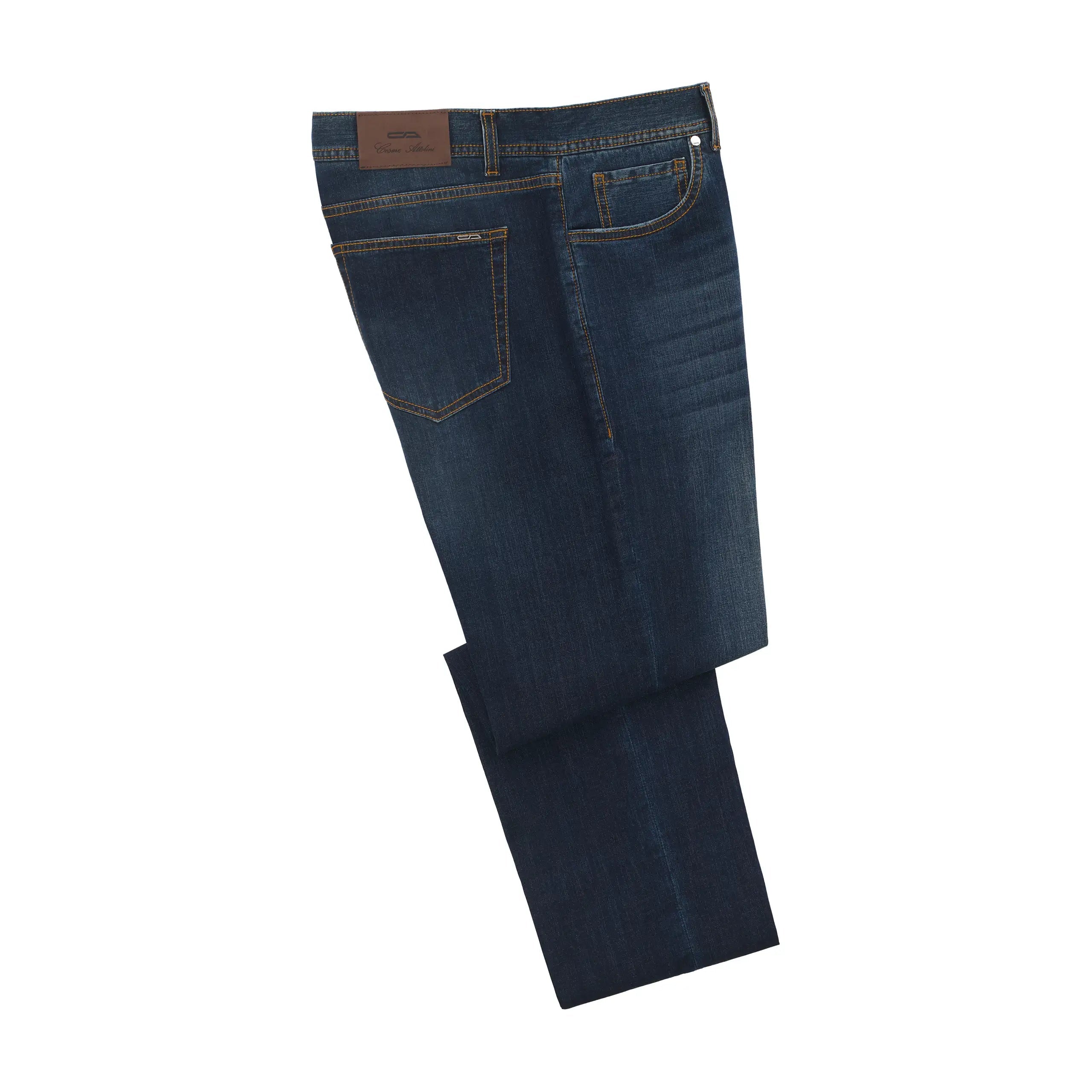 men's spring trousers-Regular-Fit Cotton Jeans in Denim Blue