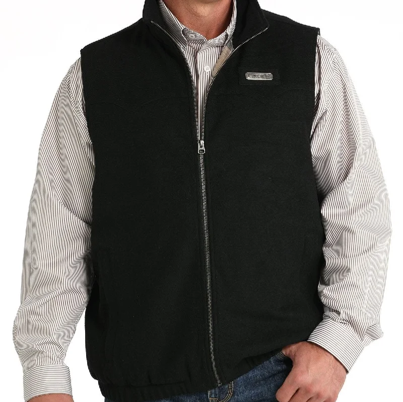 men's fleece vests-Cinch Men's Wooly Southwest Concealed Carry Western Vest in Black