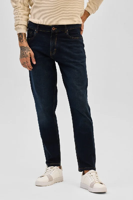 men's jogger pants-Navy Tapered Fit Jeans