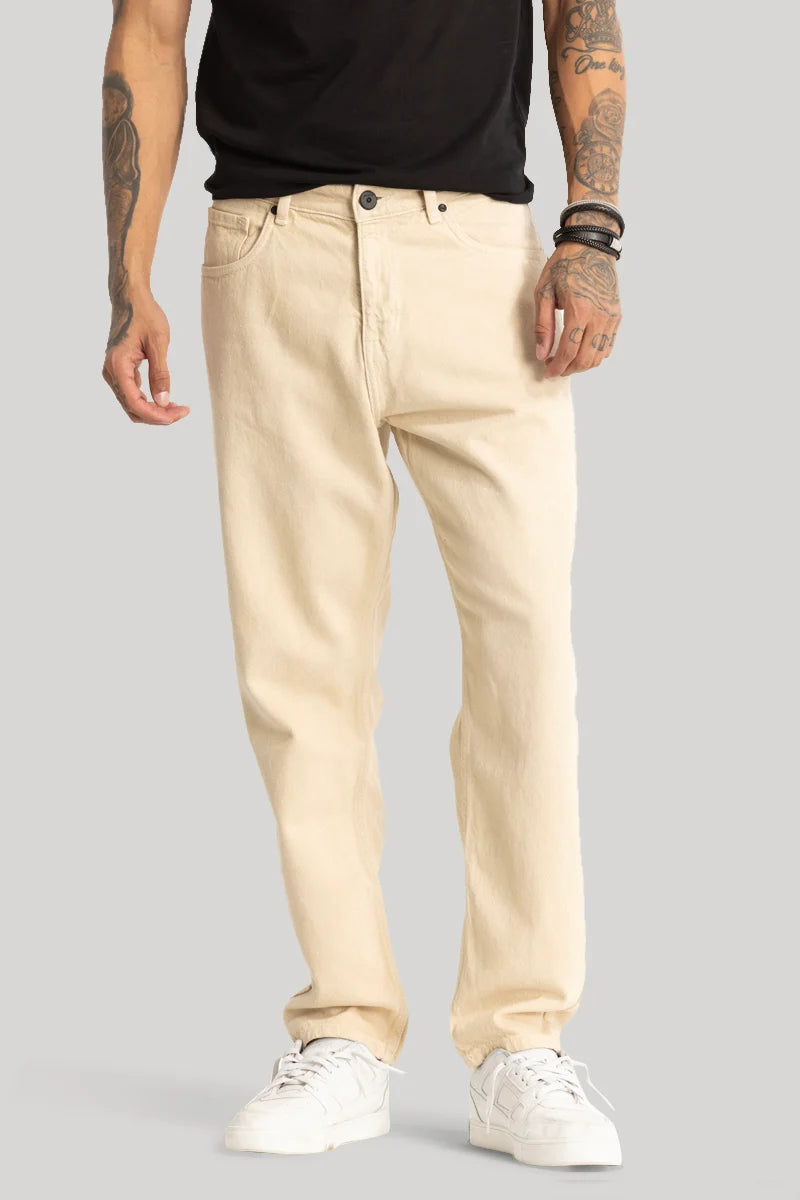 men's work pants-Beige Baggy Fit Jeans