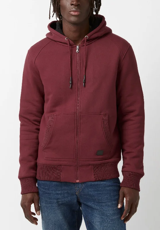 men's logo sweatshirts-Fasox Men's Zip-Up Hooded Jacket with Sherpa Lining, Oxblood red - BM24161