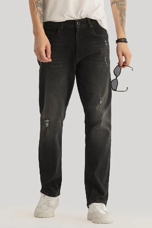 men's dress pants-Ember Black Distressed Comfort Fit Jeans