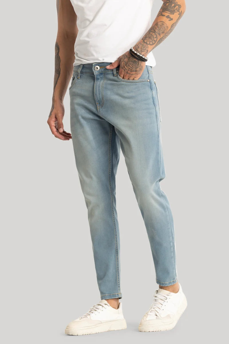 men's training trousers-Sky Blue Plain Skinny Fit Jeans