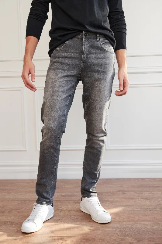 men's flannel pants-Jeans gris à coupe étroite - Homme