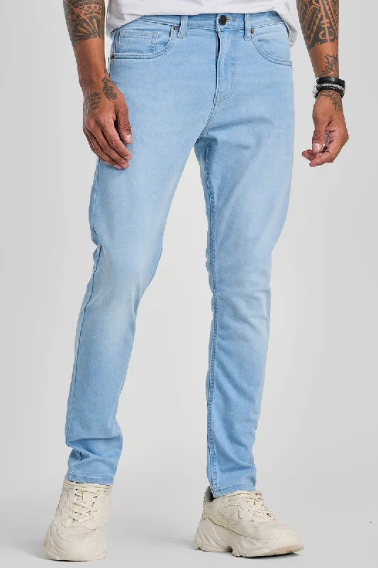 men's quick dry pants-Light Blue Tapered Fit Jeans