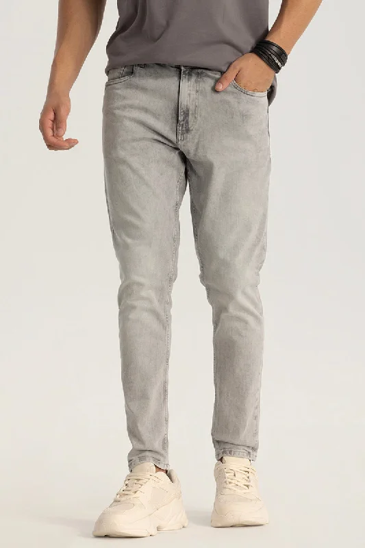 men's business casual trousers-Washed Grey Plain Skinny Fit Jeans