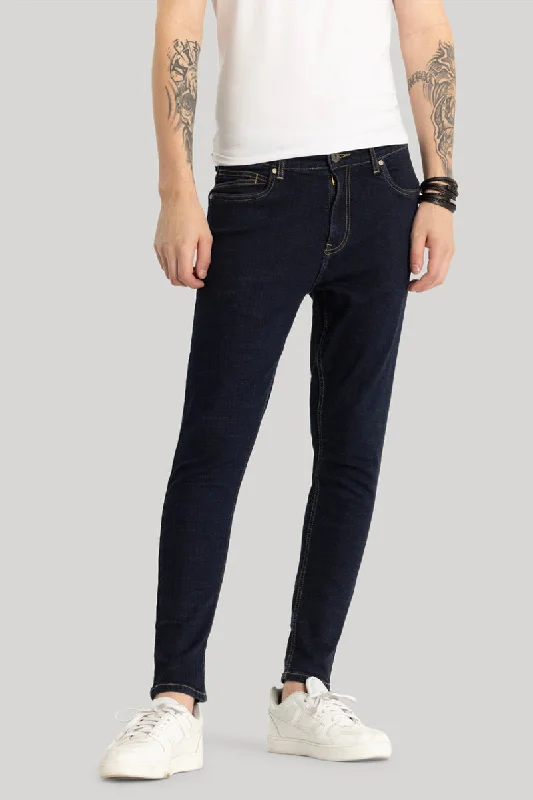 men's luxury trousers-Dark Blue Plain Skinny Fit Jeans