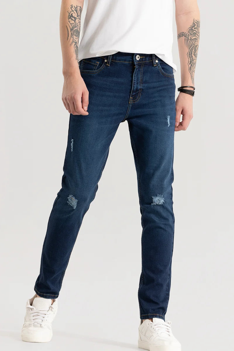 men's moisture wicking trousers-Denity Slim Fit Denim Blue Jeans