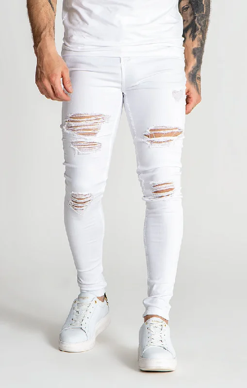 men's bootcut jeans-White Core Destroyed Jeans