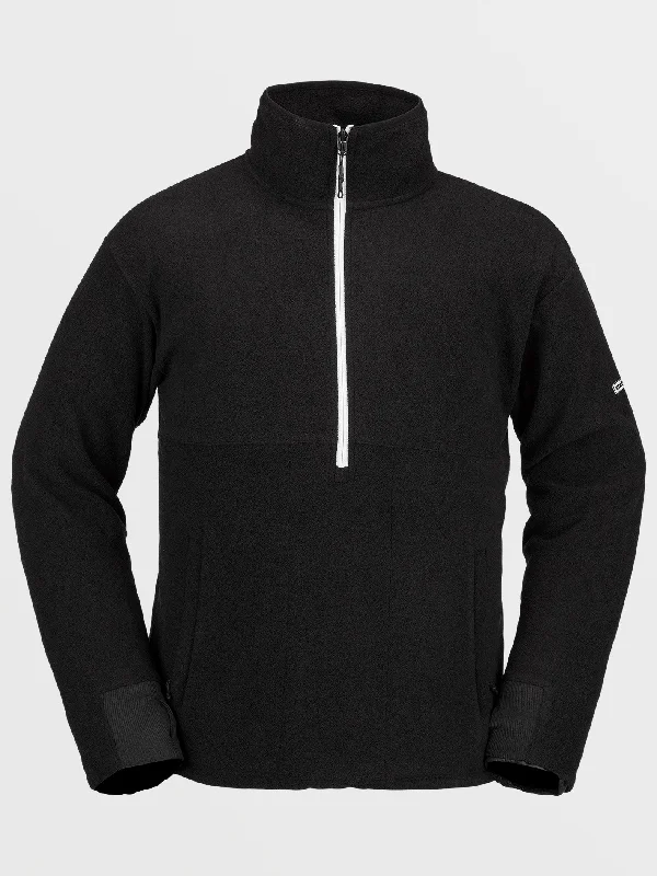 men's outdoor sweatshirts-Mens Polar Fleece Mock 1/2 Zip Pullover - Black