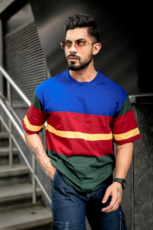 men's muscle fit t-shirts-Multi Color Block Oversized T-Shirt