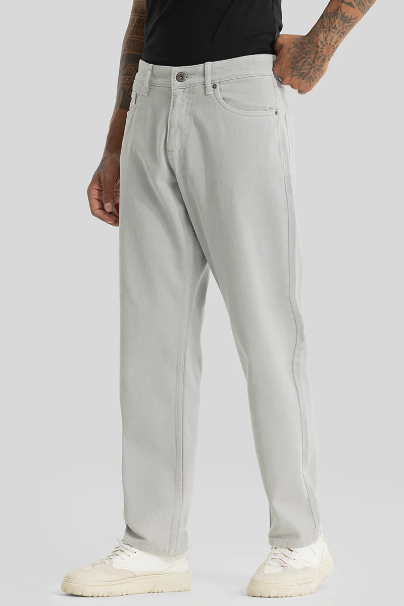 men's spring trousers-Etienne Light Grey Plain Relaxed Fit Jeans