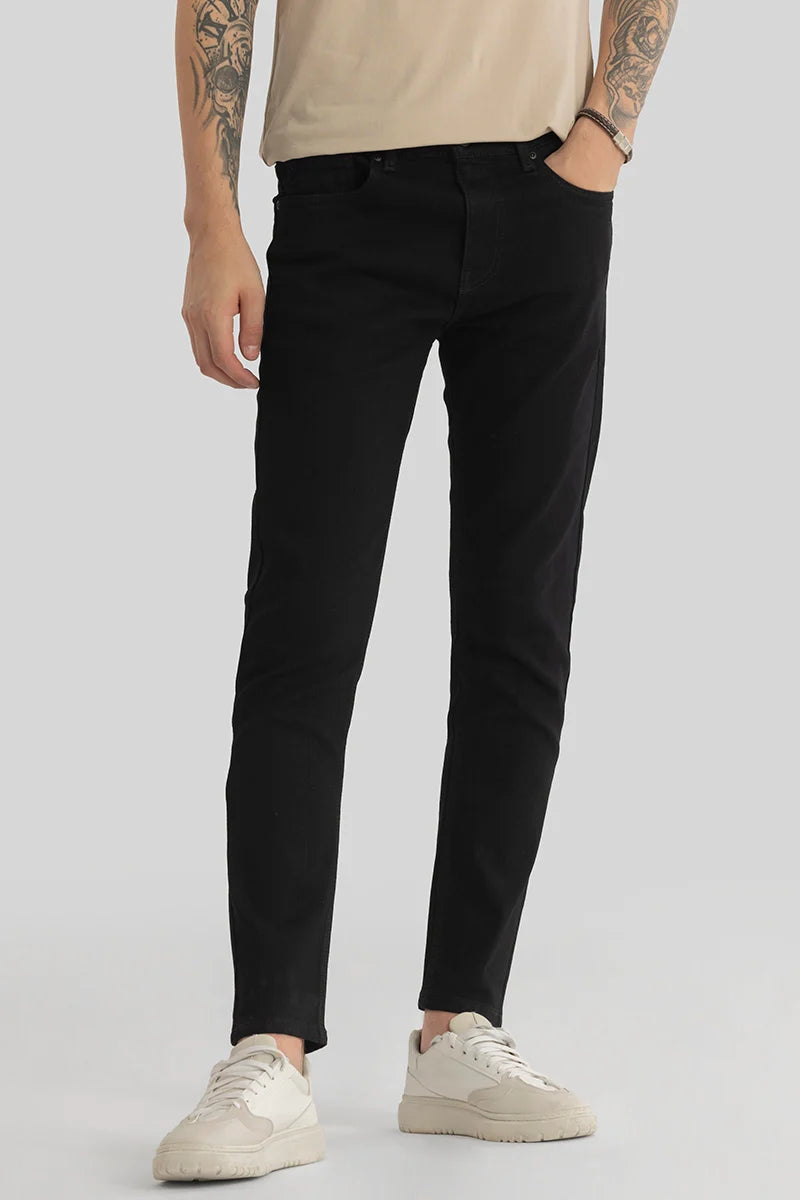 men's linen trousers-Alexandre Black Plain Slim Fit Jeans