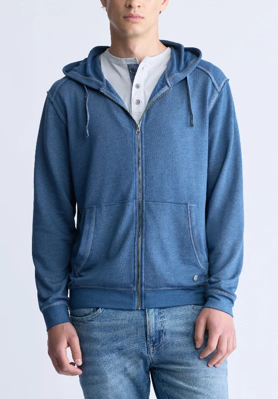 men's soft sweatshirts-Faseam Men's Hoodie with Front Pocket, Heather Blue - BM24455