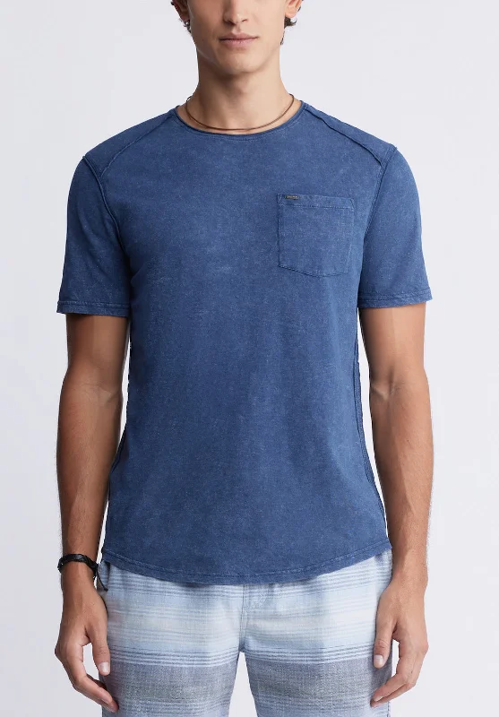 men's printed t-shirts-Kamizo Men's Pocket T-shirt in Whale Blue - BM24346