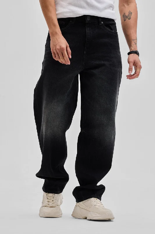 men's flannel pants-Black Loose Fit Jeans