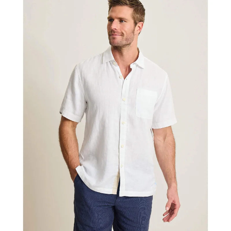 men's cotton shirts-Tommy Bahama Men's Paradise Breezer Short Sleeve Linen Camp Shirt - White