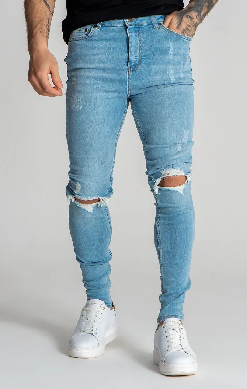 men's office trousers-Light Blue Core Ripped Jeans