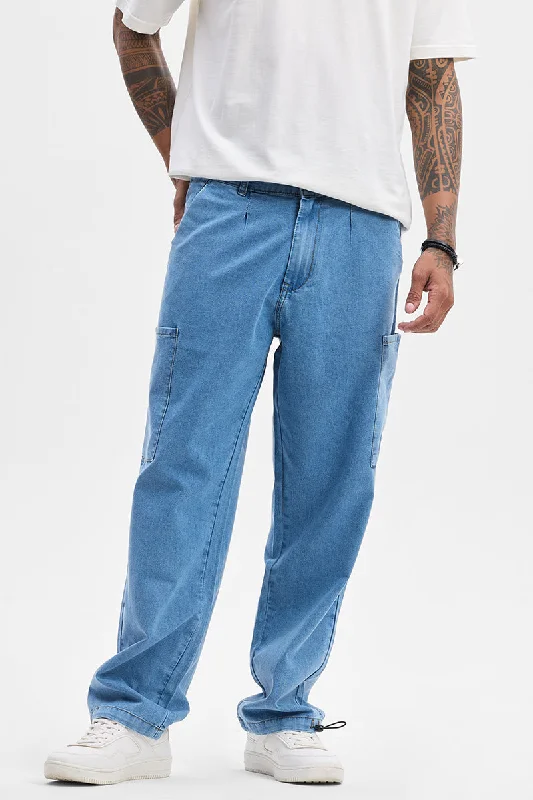 men's winter trousers-Blue Baggy Fit Jeans