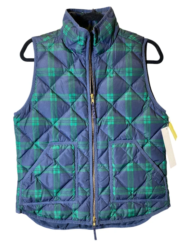 men's travel gear vests-Vest Puffer & Quilted By J. Crew In Blue & Green, Size: S