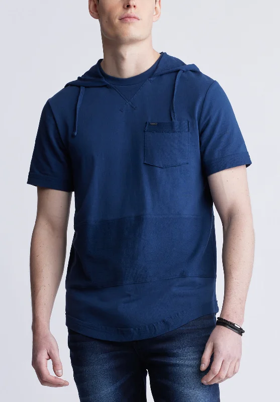 men's chic t-shirts-Katoni Men's Short Sleeve Hoodie, Navy - BM24489