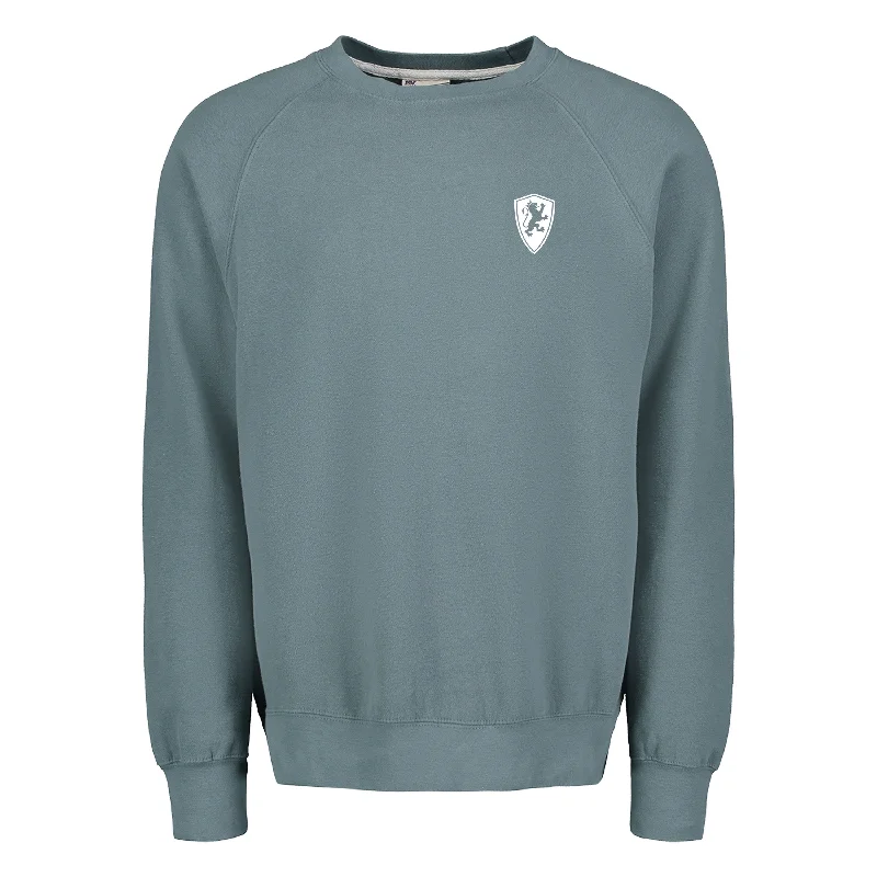 men's slim fit sweatshirts-Marine Blue Embroidered Shield Raglan Crewneck