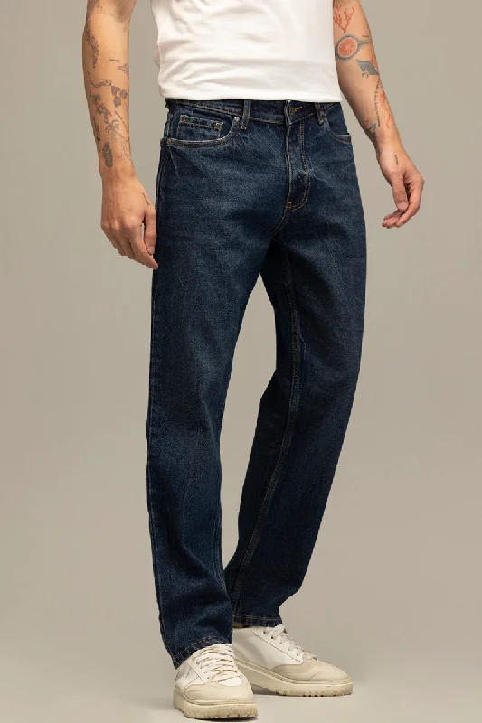 men's neutral color trousers-Refined Navy Relaxed Fit Jeans