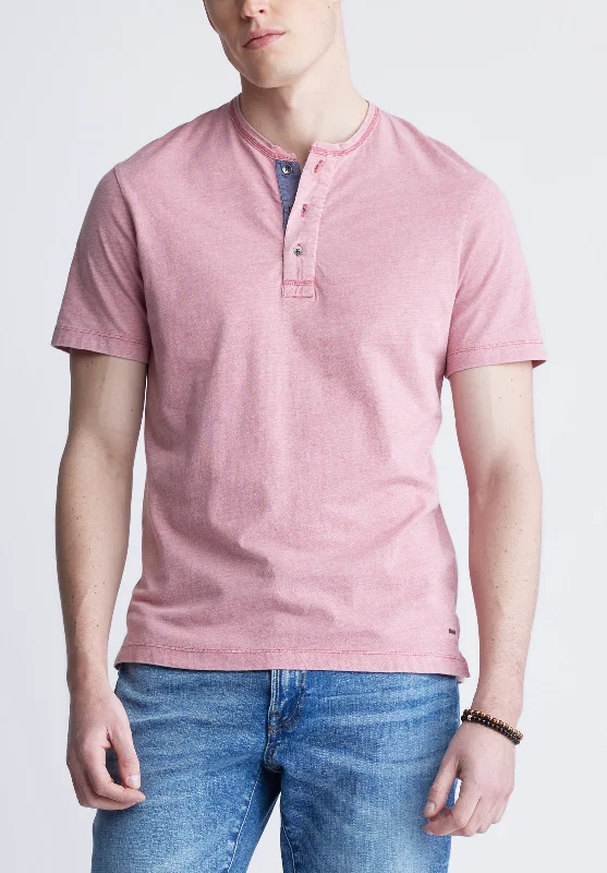 men's funky t-shirts-Kandy Men's Short Sleeve Henley, Light Pink - BM24387