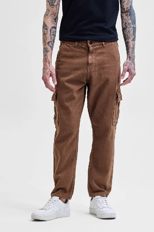 men's wool trousers-Brown Baggy Fit Jeans