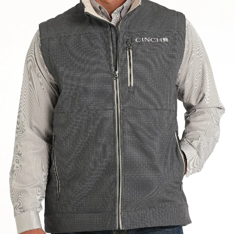 men's utility vests-Cinch Men's Geometric Concealed Carry Bonded Vest in Gray