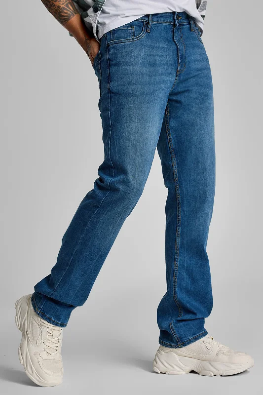 men's cargo pants-Blue Straight Fit Jeans