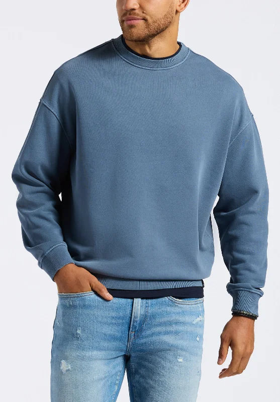 men's solid color sweatshirts-Famke Men's Relaxed Crewneck Sweatshirt, Mirage Blue - BM24541