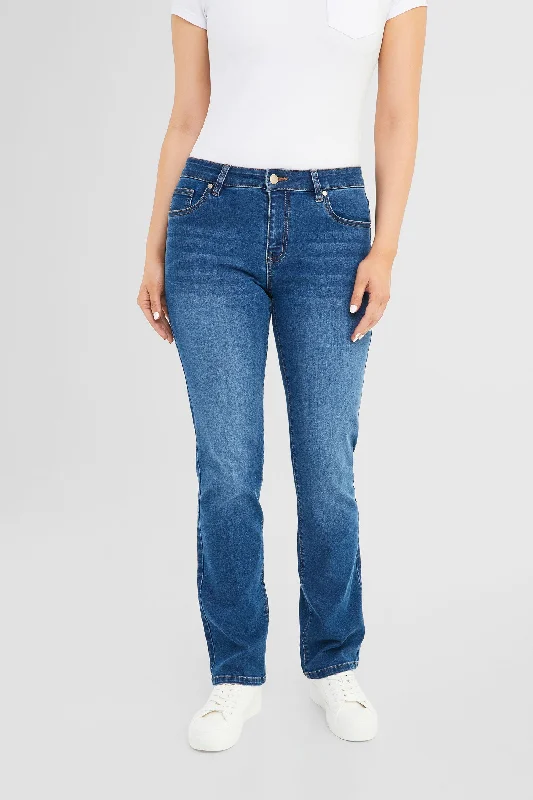 men's straight jeans-Jeans 5 poches à jambe droite - Femme