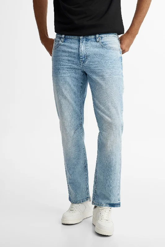 men's breathable pants-Jeans 5 poches délavé jambe droite - Homme