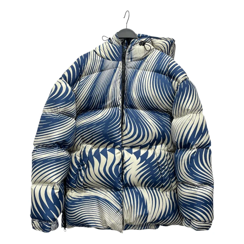 men's cycling coats-DRIES VAN NOTEN/Coat/XL/Nylon/BLU/All Over Print/Vorley Coat w side zip detail