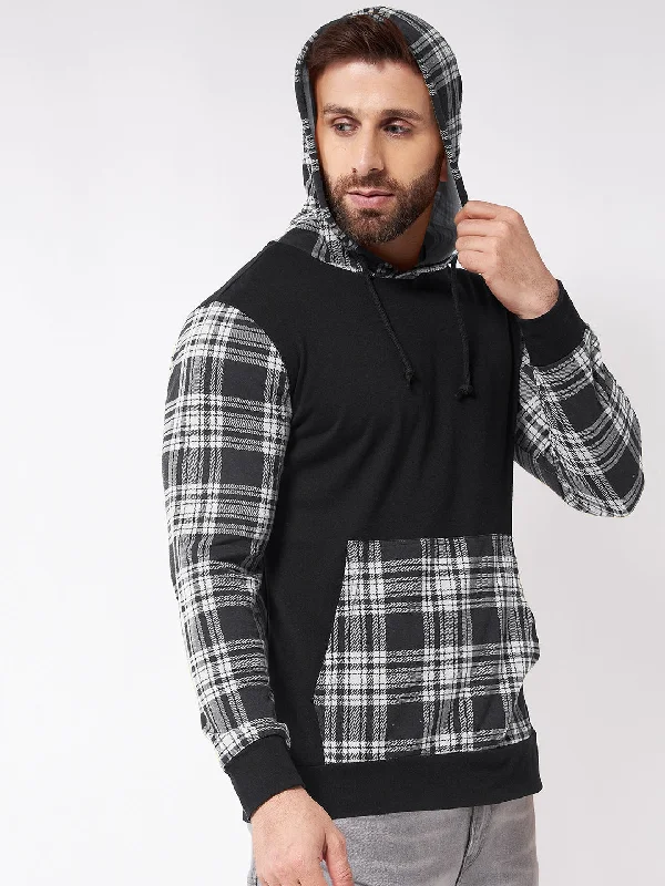 men's minimalist hoodies-Grey and Black Hooded Full Sleeve  Tshirt