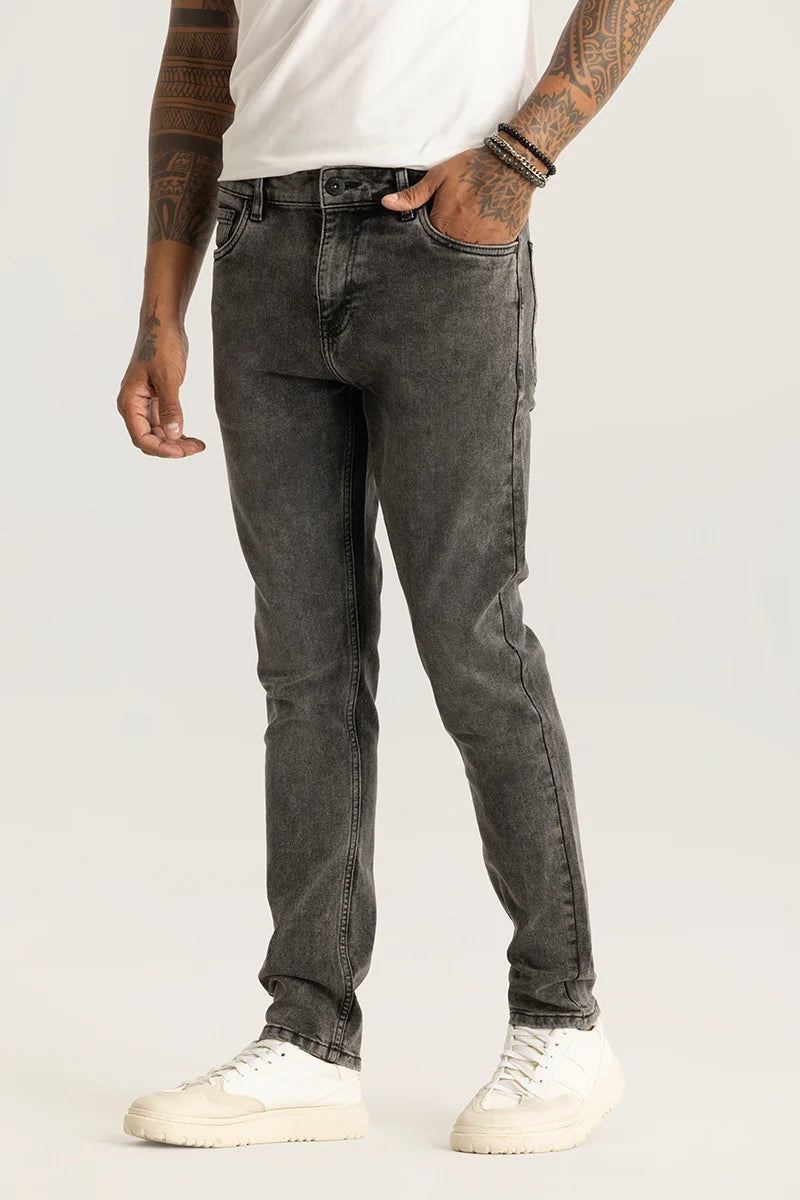 men's neutral color trousers-Nexus Grey Plain Slim Fit Jeans