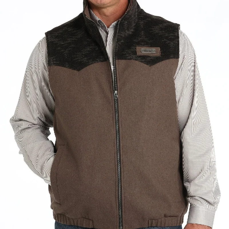 men's fishing vests-Cinch Men's Wooly Southwest Concealed Carry Western Vest in Brown