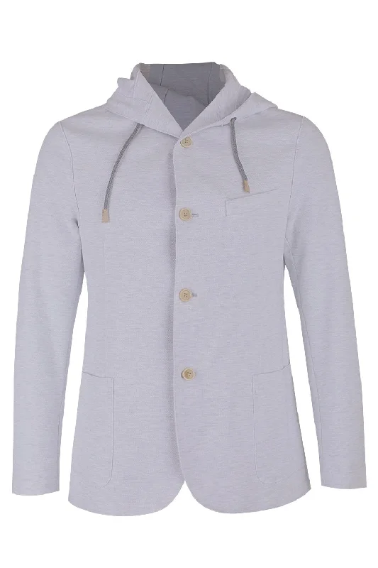 men's fall jackets-Hooded Buttoned Jacket - Grey