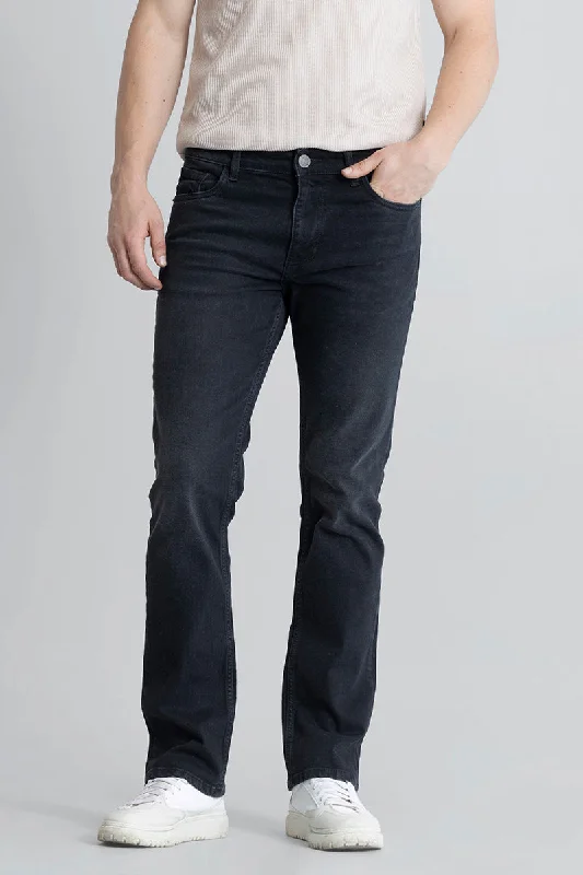 men's cotton pants-Obsidian Washed Black Straight Fit Jeans