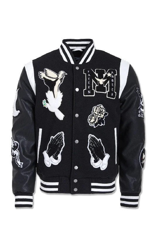 men's work jackets-Big Men's Fallen Angels Varsity Jacket (Black)