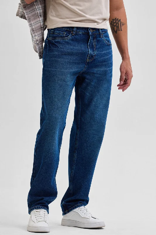 men's stylish pants-Indigo Relaxed Fit Jeans