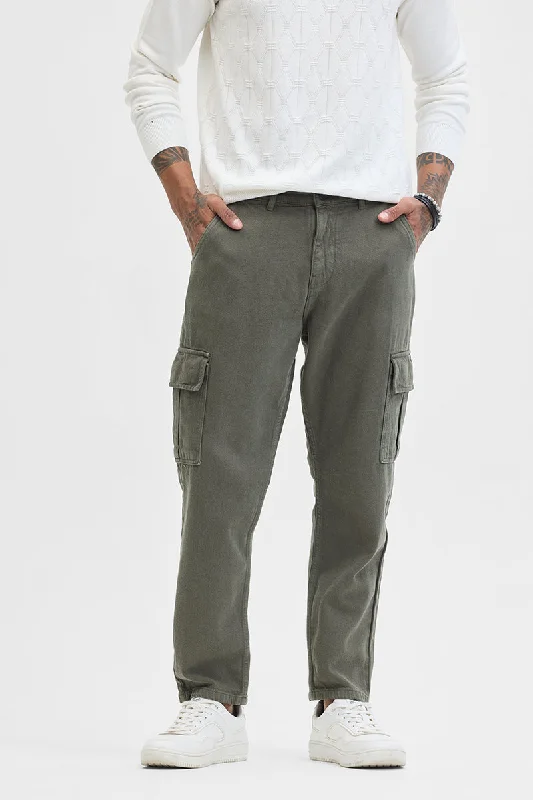 men's comfortable trousers-Olive Baggy Fit Jeans