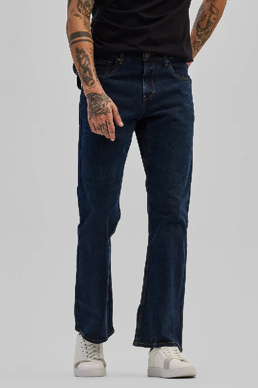 men's neutral color trousers-Navy Bootcut Jeans