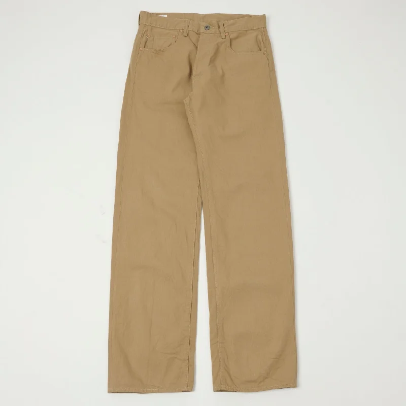 men's office trousers-ONI 022-SCKB 9.5oz Selvedge Chambray Wide Straight Chino - Khaki Beige