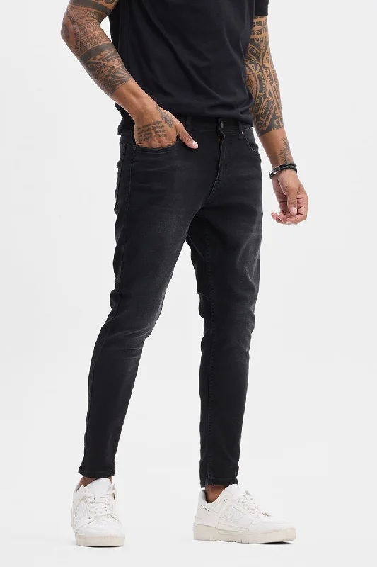 men's spring trousers-Black Skinny Fit Jeans