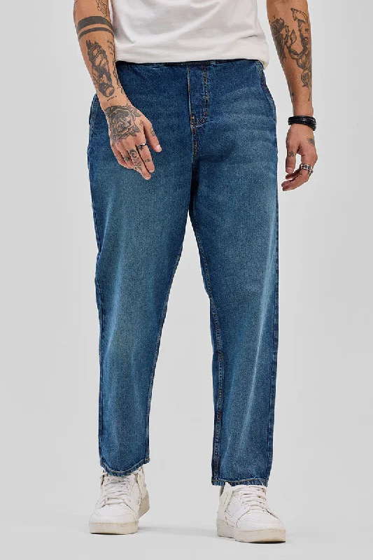 men's running pants-Dark Blue Baggy Fit Jeans