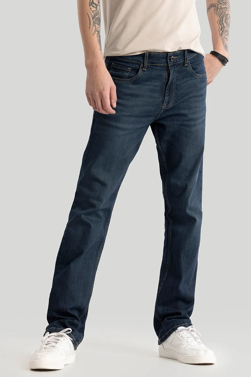 men's fall pants-Kari Spruce Blue Straight Fit Jeans