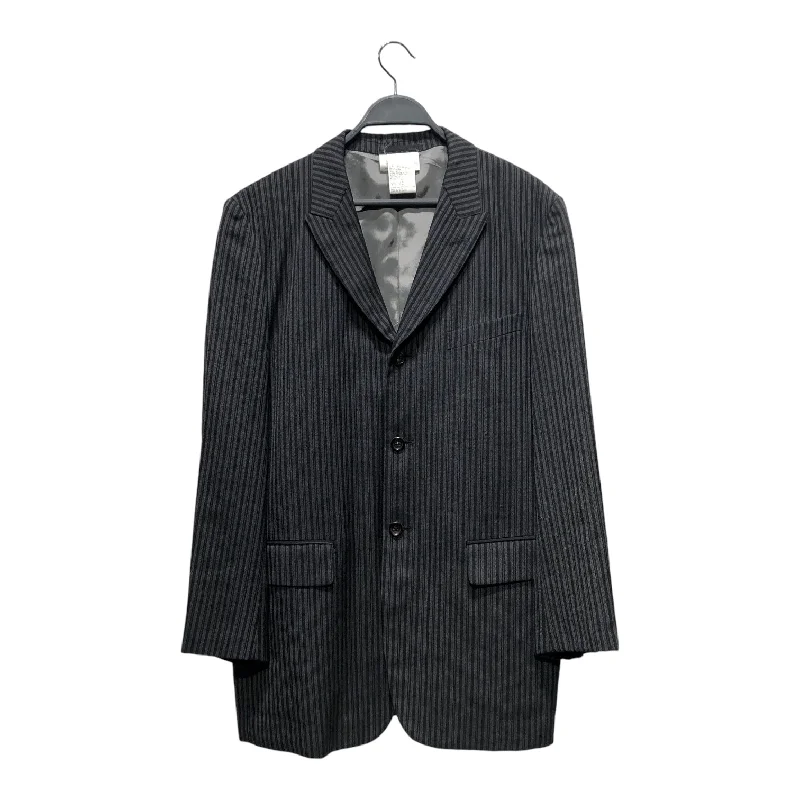 men's windproof coats-COMME des GARCONS/Coat/M/GRY/Stripe/CDG STRIPED BLAZER COAT